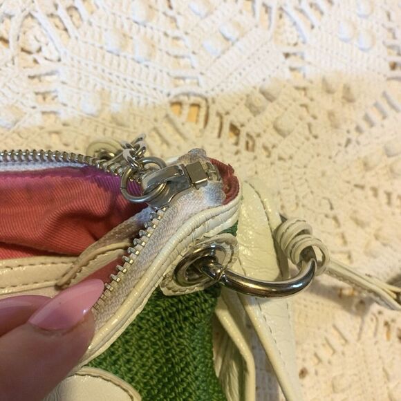 The Sak - Fossil - Bright Kelly Green Shoulder Bag Hot Pink Lining Y2K Studded - Picture 4 of 10